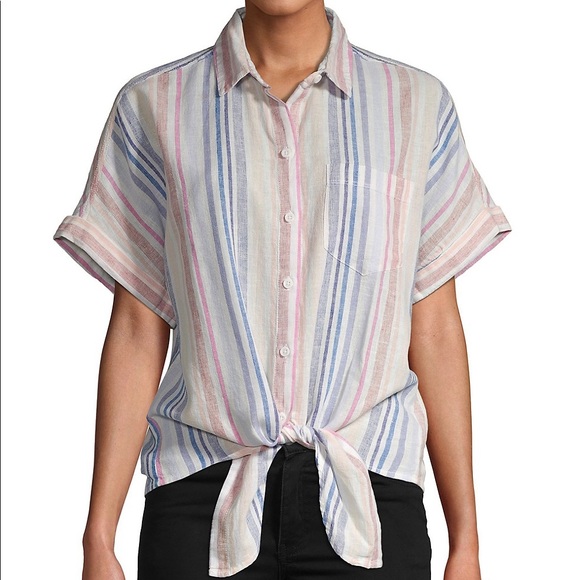 BEACH LUNCH LOUNGE Striped Tie-Waist Shirt Large - Picture 1 of 7